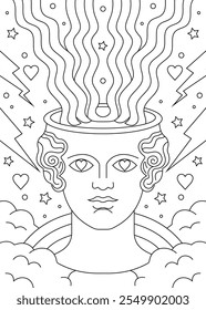 Psychedelic Coloring Page with Greek Bust 