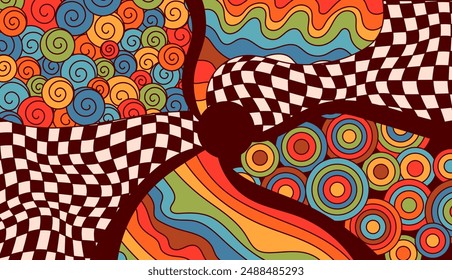 Psicodélico para colorear página de color cálido groovy.