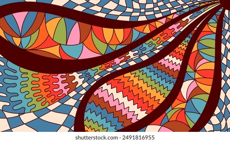 Psicodélico para colorear página de color cálido groovy.