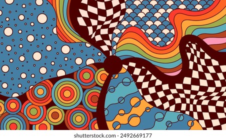 Psychedelic coloring page groovy warm color.