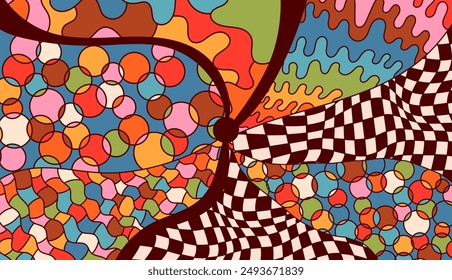 Psicodélico para colorear página de color cálido groovy.