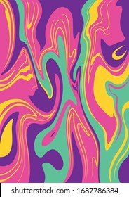 Psychedelic Colors Background Wavy Lines, Liquid Pattern 