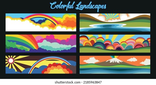 Psychedelic Colors Landscape Background Banners Set