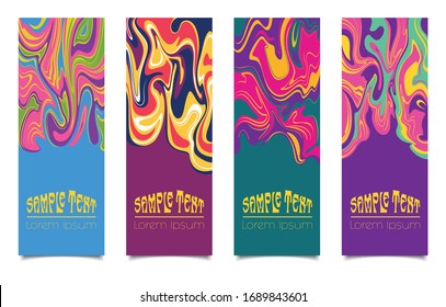 Conjunto de banners de motivos marcados de colores psicodélicos 