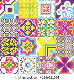 Psychedelic Colors Patchwork Pattern, Repeated Background