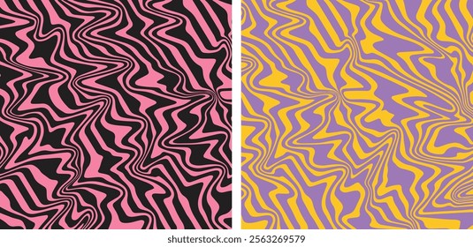 Psychedelic colors with wavy, seamless, psychedelic patterns, Abstract Vector Set of Swirl Backgrounds