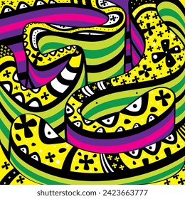 Psychedelic Crazy Background Abstract Hand-drawn Pattern, Wavy vector art