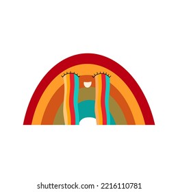 Psicodelico grito kawaii arco iris retro. Caracteres hippie 60, 70. Pegatina de Groovy. Ilustración del vector 
