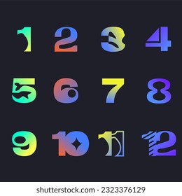 Psychedelic Custom Typo Numbers Gradient Icon Set