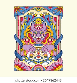 Psicodélico Demônio Arte tatuagem design vetor ilustração