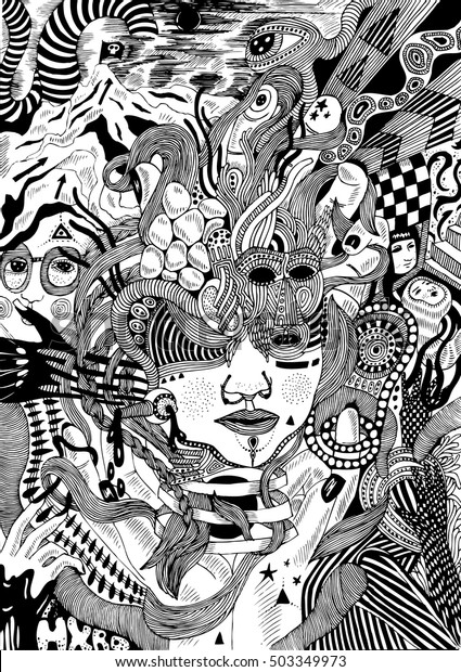 Psychedelic Doodle Portrait Background Stock Vector (Royalty Free ...