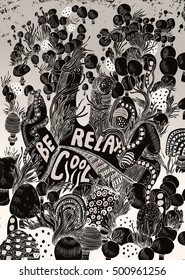 psychedelic doodle poster "relax be cool"