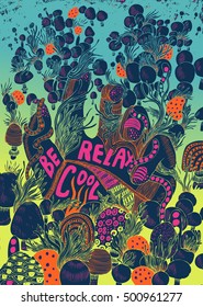 psychedelic doodle poster "relax be cool"