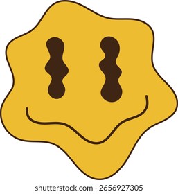 Psychedelic Dripping Smiling Character. Isolated on White Background.