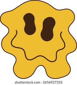 Psychedelic Dripping Smiling Character. Isolated on White Background.