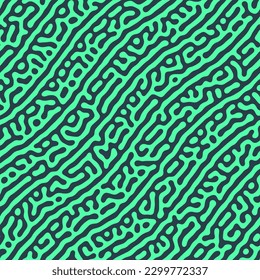 Psychedelic Dynamic Wavy Seamless Pattern Vector Turquoise Abstract Background. Curved Lines Sophisticated Structure Repetitive Weird Crazy Wallpaper. Modern Textile Design Continuous Abstraction