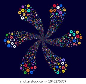 Psychedelic Electricity exploding abstract flower on a dark background. Psychedelic cluster created from randomized electricity items.