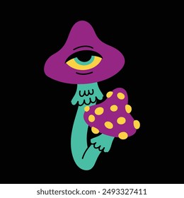 Psychedelic element.Trendy bright elements,psychedelic mushroom.Cartoon vector illustration