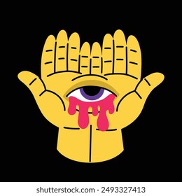 Psychedelic element.Trendy bright elements,psychedelic palms with eye.Cartoon vector illustration