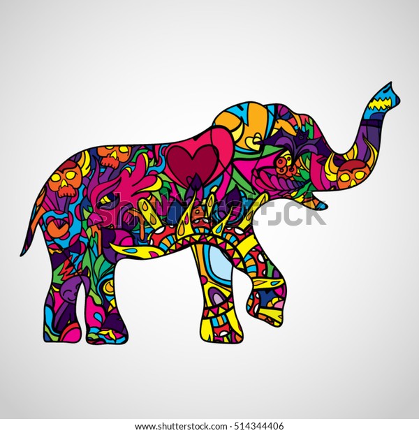 Psychedelic Elephant Body Silhouette Poster Icon Stock Vector (Royalty ...