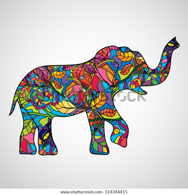 Psychedelic Elephant Body Silhouette Poster Icon Stock Vector (Royalty ...