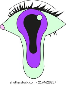 A psychedelic eye with a leaking pupil. Vector illustration isolated on a white background.