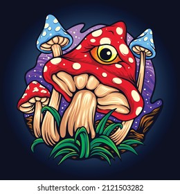 Psychedelic Eye Mushroom Vector Illustrations For Your Work Logo, Mascot Merchandise T-shirt, Stickers And Label Designs, Poster, Greeting Cards Advertising Business Company Or Brands.