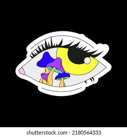 A psychedelic eye with mushrooms inside. Psychedelics, surrealism.