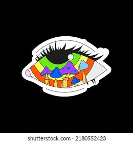 A psychedelic eye with mushrooms inside. Vector illustration isolated on a white background.