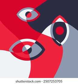 Psychedelic eyes mosaic illustration background. Square backdrop.