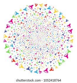 Psychedelic Filter sparked spheric cluster. Vector cluster explosion organized with random filter symbols. Psychedelic Vector abstraction.