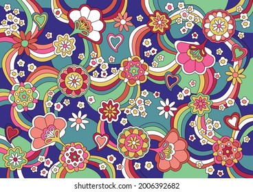 Psychedelic Floral Background, Paisley Pattern for Illustrations, Posters, Covers 