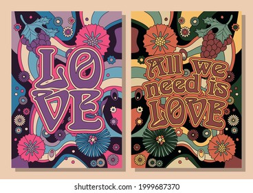 Psychedelic Floral Backgrounds 1960s Hippie Art Style, Love And Flowers 