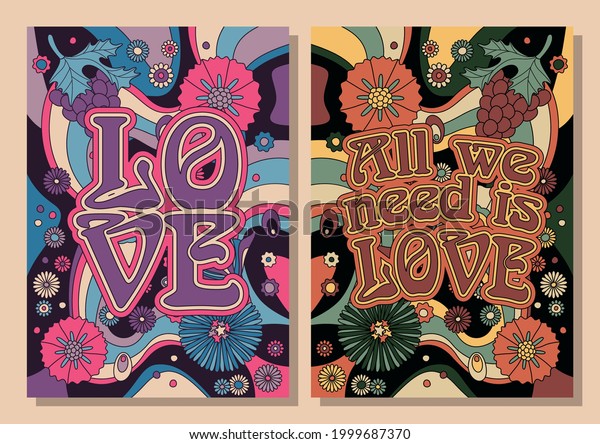 Psychedelic Floral Backgrounds 1960s Hippie Art Stock Vector (Royalty ...