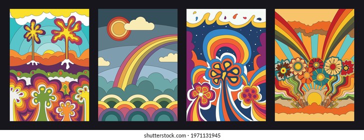 Psychedelic Floral Backgrounds, Fantastic Flowers, Volcano, Rainbows, Fantasy Landscapes