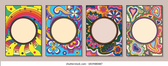 Psychedelic Floral Backgrounds Template Set