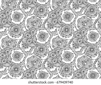 Psychedelic floral doodle seamless pattern
