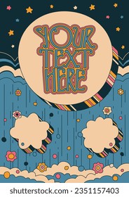 Psychedelic Floral Hippie Style Sky Background Lettering Poster