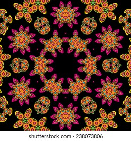Psychedelic floral mandala seamless pattern vector illustration
