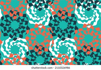 Psychedelic Floral Scribble Style Circles Abstract Seamless Pattern Trendy Fashion Colors Minimalist Elegant Look Vector Design Tiffany Blue Background