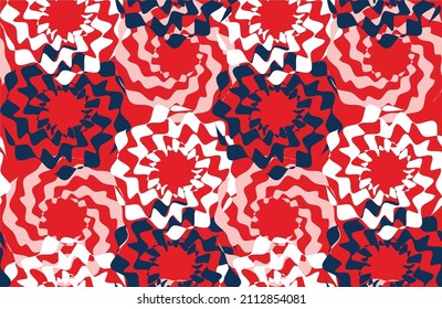 Psychedelic Floral Scribble Style Circles Abstract Seamless Pattern Trendy Fashion Colors Minimalist Elegant Look Vector Design Red Background