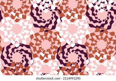 Psychedelic Floral Scribble Style Circles Abstract Seamless Pattern Trendy Fashion Colors Minimalist Elegant Look Vector Design Pastel Pink Background
