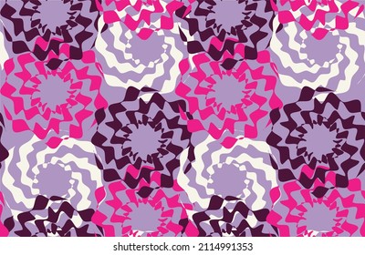 Psychedelic Floral Scribble Style Circles Abstract Seamless Pattern Trendy Fashion Colors Minimalist Elegant Look Vector Design Lilac Background
