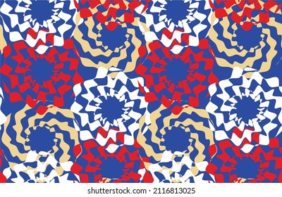 Psychedelic Floral Scribble Style Circles Abstract Seamless Pattern Trendy Fashion Colors Minimalist Elegant Look Vector Design Royal Blue Background