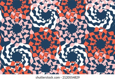 Psychedelic Floral Scribble Style Circles Abstract Seamless Pattern Trendy Fashion Colors Minimalist Elegant Look Vector Design Navy Blue Background