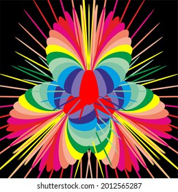 Vector de flores psicodélicas, colores arcoiris, patrón
