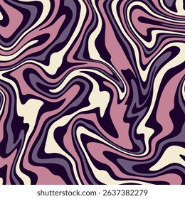 A psychedelic, fluid abstract pattern featuring swirling, wavy marbled lines in dusty rose, cream, and deep purple tones, creating a hypnotic and dynamic visual flow.