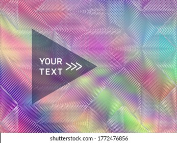 Psychedelic flyer neon hologram texture vector background. Fluid shimmer overlay elements. Metallic neon holographic gradient template for flyer design.