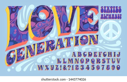 Psychedelic Font; Ink Marbling Effects On Groovy Sixties Lettering.