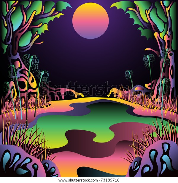 Illustration Vectorielle Paysage De Foret Psychedelique Image Vectorielle De Stock Libre De Droits